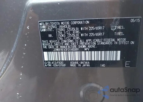 2015 Toyota Rav4 Le from USA, damaged, VIN JTMBFREV3FD140089